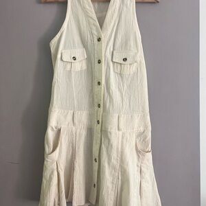 Sleeveless Cream Button-Down Dress